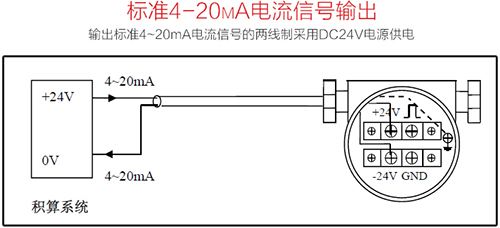 压缩空气流量计4-20mA电流信号输出接线图